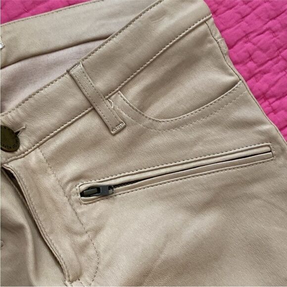 Maje genuine leather Stylish Tan Skinny stretchy Pants with Zipper Details, XS - Picture 5 of 10